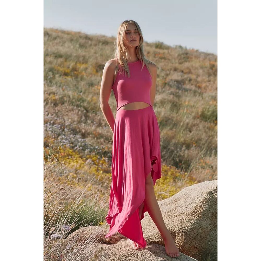 Free People Beach Bethany Midi Dress‎ Pink Cutout Size: Large - NWT